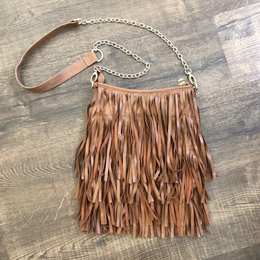 Steve Madden cognac fringe purse